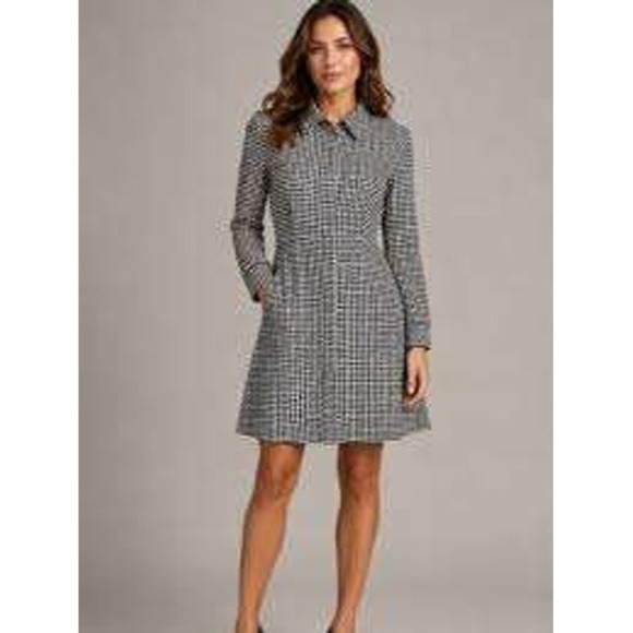 Ralph Lauren Dresses & Skirts - Ralph Lauren Houndstooth Fit & Flare Shirt Dress Size 10 Black White Long Sleeve